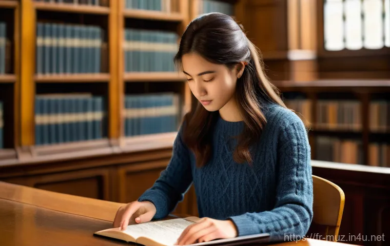 음악이론 관련 대학원 진학 정보 - A female university student in her mid-20s, dressed in smart casual attire including a modest, finel...
