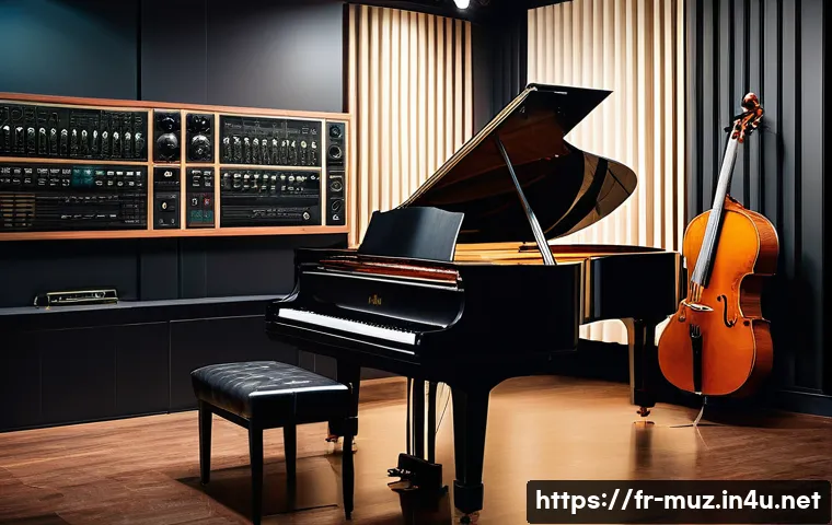 음악이론을 활용한 음악 제작 사례 - A sophisticated electronic music studio scene featuring a producer working with layered melodies and...