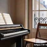 Home 22 음악이론 자격증 시험 대비 시간관리 - A cozy, well-lit study room in a French apartment featuring a young adult focused on studying music ...
