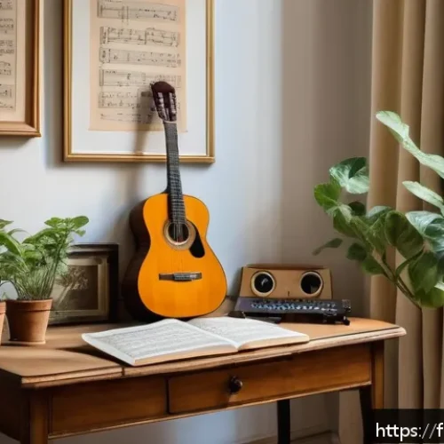 Home 32 음악이론 공부 슬럼프 극복법 - A serene and well-organized music study corner in a cozy Parisian apartment, featuring a wooden desk...