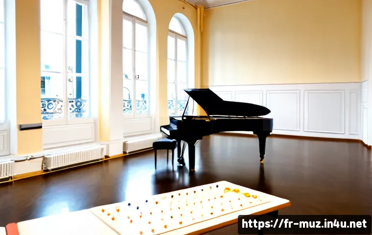음악이론 학원 창업 방법 - Photorealistic wide-angle interior of a newly opened music theory academy in France, bright Parisian...